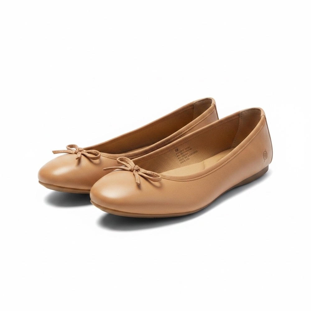 Born Brin Tan Leather Ballet Flats Bow Round Toe Shoes Womens 9M